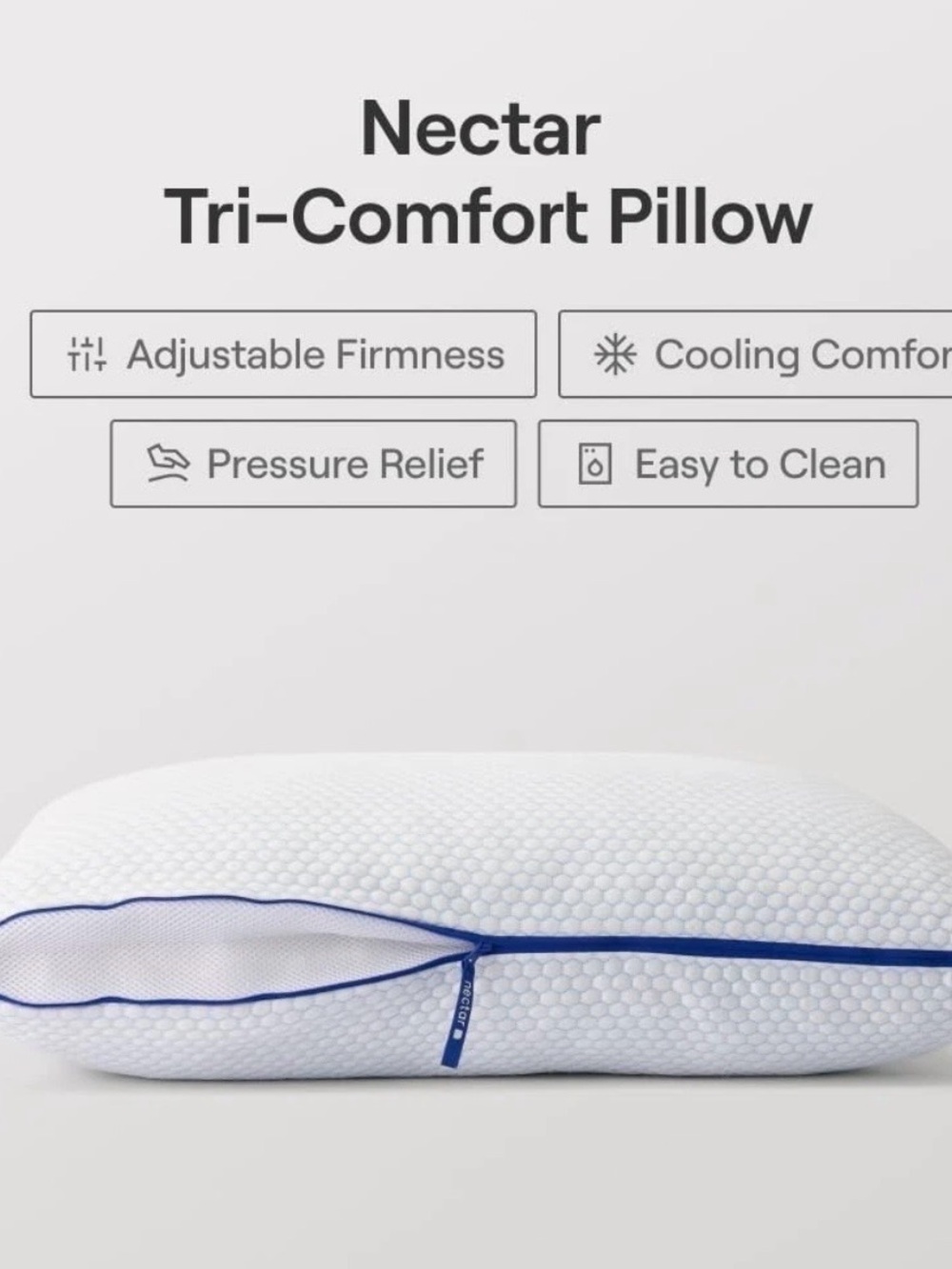Nectar Tri-Comfort Adjustable Cooling Memory Foam Pillow - Picture 9 of 9